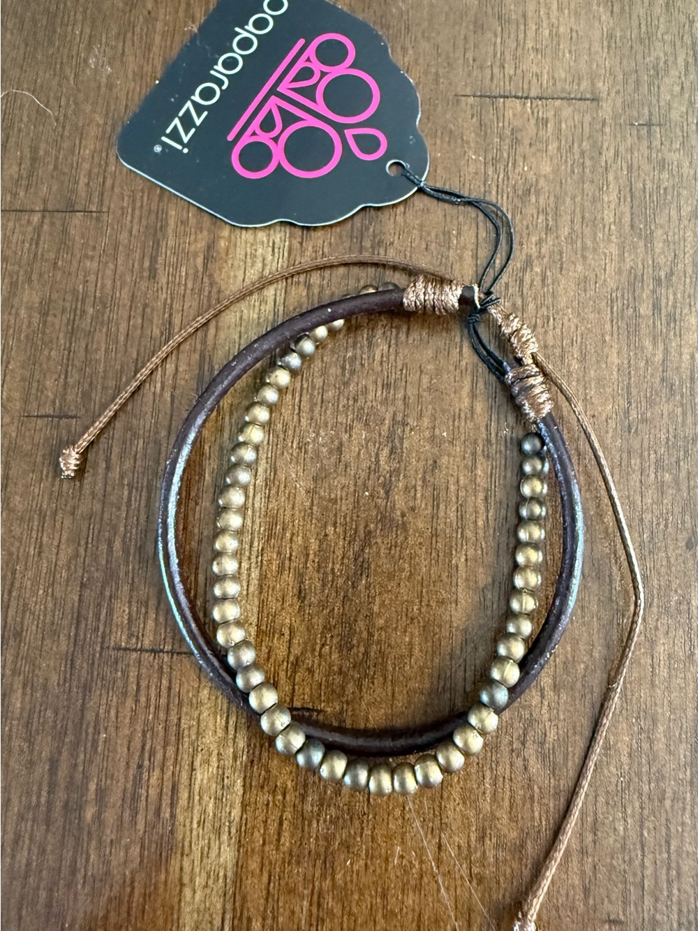 paparazzi Brown and Gold Layered Leather Bead Bracelet